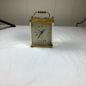 Doral Quartz Brass Carriage Desk Clock Roman Numerals Handle